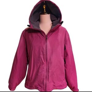 LANDS END ThermaCheck Insulated Fleece Lined Jacket L/P 14-16 BERRY PINK